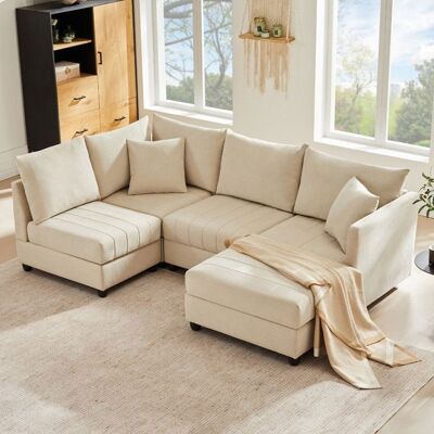 LEYTN Canapé dangle droit 5 places - canapé en L Avec repose-pieds convertible - 220 * 194 * 85cm-Coton et lin-Beige Beige - Publicité LEYTN Canapé dangle droit 5 places - canapé en L Avec repose-pieds convertible - 220 * 194 * 85cm-Coton et lin-Beige Beige - Publicité