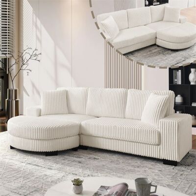 DRIPEX Canapé dangle en L 4 places 2565x1335x89 cmCanapé en velours côtelé avec pouf ovale2 coussins et pieds inclusBeige Beige - Publicité DRIPEX Canapé dangle en L 4 places 2565x1335x89 cmCanapé en velours côtelé avec pouf ovale2 coussins et pieds inclusBeige Beige - Publicité