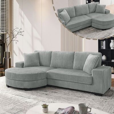 DRIPEX Canapé dangle en L 4 places 2565x1335x89 cmCanapé en velours côtelé avec pouf ovale2 coussins et pieds inclusGris Gris - Publicité DRIPEX Canapé dangle en L 4 places 2565x1335x89 cmCanapé en velours côtelé avec pouf ovale2 coussins et pieds inclusGris Gris - Publicité