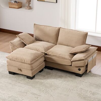 OEM Canapé modulaire 2 places en velours côtelé - Avec pouf - Port USB-C intégré - Poches latérales - 190x132x84 cm - Khaki Beige - Publicité OEM Canapé modulaire 2 places en velours côtelé - Avec pouf - Port USB-C intégré - Poches latérales - 190x132x84 cm - Khaki Beige - Publicité