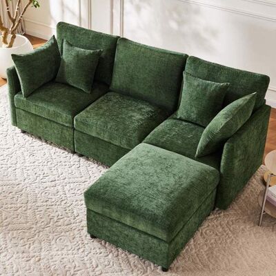 VEPSSDER Canapé dangle en L 216x161x81 cm convertible en canapé 3 places design modulable avec pouf amovible4 coussins en chenillevert Vert - Publicité VEPSSDER Canapé dangle en L 216x161x81 cm convertible en canapé 3 places design modulable avec pouf amovible4 coussins en chenillevert Vert - Publicité