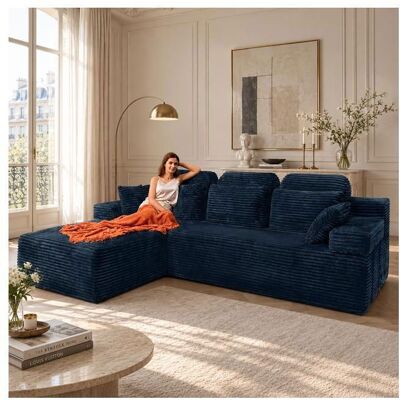PATBRELA Canapé dangle réversible avec méridienne Canapé compressé modulairee dossier haute canapé-lit à assise profonde sans assemblage Bleu - Publicité PATBRELA Canapé dangle réversible avec méridienne Canapé compressé modulairee dossier haute canapé-lit à assise profonde sans assemblage Bleu - Publicité