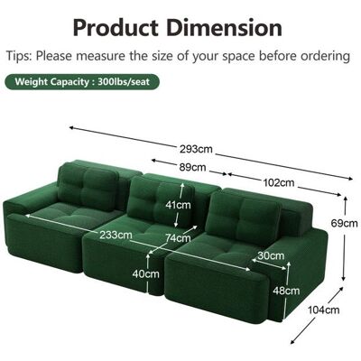 OEM Canapé dangle modulaire en velours côtelé - Vert - 293x104x69 cm - Assise profonde 74 cm - Tissu doux et respirant Vert - Publicité OEM Canapé dangle modulaire en velours côtelé - Vert - 293x104x69 cm - Assise profonde 74 cm - Tissu doux et respirant Vert - Publicité