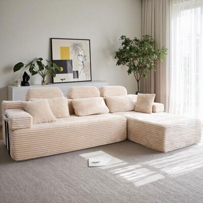 PATBRELA Canapé dangle réversible avec méridienne canapé modulairee dossier haute canapé-lit à assise profonde sans assemblage beige Beige - Publicité PATBRELA Canapé dangle réversible avec méridienne canapé modulairee dossier haute canapé-lit à assise profonde sans assemblage beige Beige - Publicité