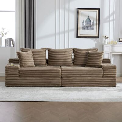 SEYAKANY Canapé dangle 4 places compressé velours côtelé coussins dassise supplémentaires porte-gobelets convertible en canapé-lit kaki - Publicité SEYAKANY Canapé dangle 4 places compressé velours côtelé coussins dassise supplémentaires porte-gobelets convertible en canapé-lit kaki - Publicité