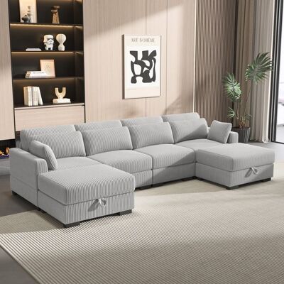 COZY Canapé dangle Réversible Convertible 4 Places Velours Coffre de Rangement 328x157x85 cm Gris - Publicité COZY Canapé dangle Réversible Convertible 4 Places Velours Coffre de Rangement 328x157x85 cm Gris - Publicité