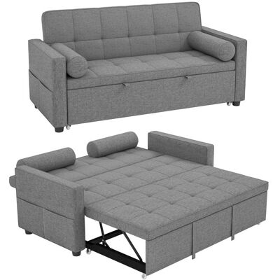 Canapé convertible 2 places - HOMCOM - 3 en 1 - lit gigogne double et dossier réglable - tissu aspect lin - 805x1375x84cm - gris Gris - Publicité Canapé convertible 2 places - HOMCOM - 3 en 1 - lit gigogne double et dossier réglable - tissu aspect lin - 805x1375x84cm - gris Gris - Publicité