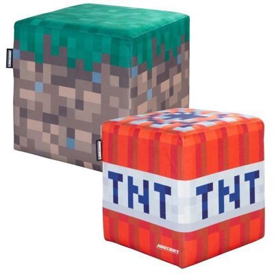 Lot de 2 Poufs en Velours - ROBA - Minecraft – Bloc d’Herbe et Cube TNT - Publicité Lot de 2 Poufs en Velours - ROBA - Minecraft – Bloc d’Herbe et Cube TNT - Publicité