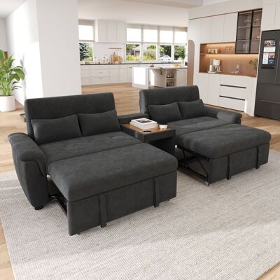 OEM Canapé-lit d’angle en U - Double couchage extensible - Dossier réglable 3 positions Gris - Publicité OEM Canapé-lit d’angle en U - Double couchage extensible - Dossier réglable 3 positions Gris - Publicité