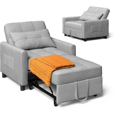 Fauteuil Convertible - Bealife - Fauteuil-lit - Canapé 1 Place - Chaise Longue - Coussin - Réglable - Rangement - Roues - Pliante Gris - Publicité Fauteuil Convertible - Bealife - Fauteuil-lit - Canapé 1 Place - Chaise Longue - Coussin - Réglable - Rangement - Roues - Pliante Gris - Publicité