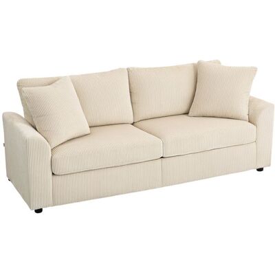 Canapé 3 places - HOMCOM - 212 cm - 2 coussins à ressorts tissu velours côtelé - pour salon chambre bureau à domicile - crème Beige - Publicité Canapé 3 places - HOMCOM - 212 cm - 2 coussins à ressorts tissu velours côtelé - pour salon chambre bureau à domicile - crème Beige - Publicité