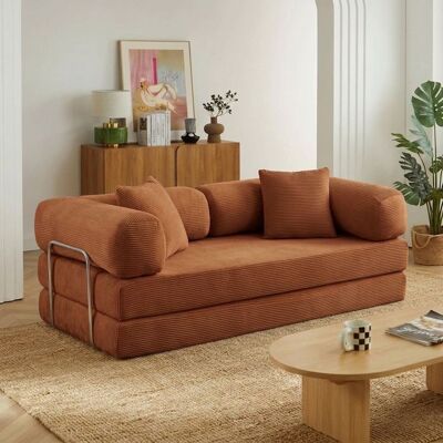 BAÏTA Canapé droit convertible et compressé HYPNOS déplimousse 3 places velours côtelé terracotta Orange - Publicité BAÏTA Canapé droit convertible et compressé HYPNOS déplimousse 3 places velours côtelé terracotta Orange - Publicité