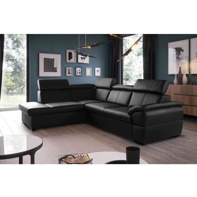 MOBILIER PRIVE Canapé dangle convertible en cuir italien de luxe - Noir - 5/6 places - avec coffre - Angle gauche (vu de face) - TONY Noir - Publicité MOBILIER PRIVE Canapé dangle convertible en cuir italien de luxe - Noir - 5/6 places - avec coffre - Angle gauche (vu de face) - TONY Noir - Publicité