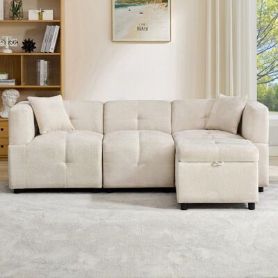 SEYAKANY Canapé droit 3 places avec Tabouret amovible- Canapé moderne en L- espace de rangement-2 oreillers - Chenille- Beige -204X126X69cm Beige - Publicité SEYAKANY Canapé droit 3 places avec Tabouret amovible- Canapé moderne en L- espace de rangement-2 oreillers - Chenille- Beige -204X126X69cm Beige - Publicité