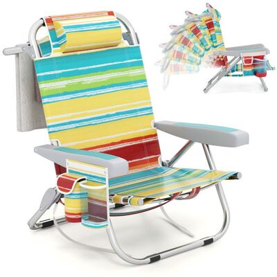 COSTWAY Chaise de Camping Pliable 5 Positions Réglables Appui-Tête Poches Latérales Porte-Serviettes Chaise de Plage Coloré - Publicité COSTWAY Chaise de Camping Pliable 5 Positions Réglables Appui-Tête Poches Latérales Porte-Serviettes Chaise de Plage Coloré - Publicité