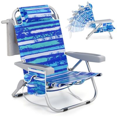 COSTWAY Chaise de Camping Pliable 5 Positions Réglables Appui-Tête Poches Latérales Porte-Serviettes Chaise de Plage Rayure Bleu - Publicité COSTWAY Chaise de Camping Pliable 5 Positions Réglables Appui-Tête Poches Latérales Porte-Serviettes Chaise de Plage Rayure Bleu - Publicité