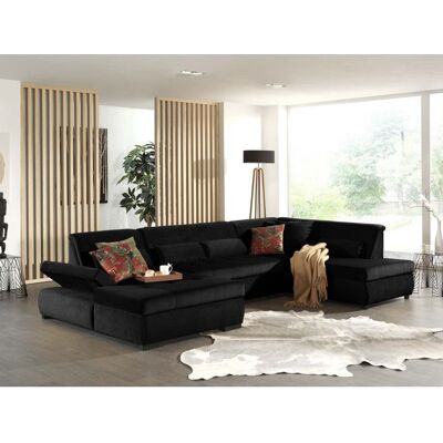 BEST MOBILIER Vermont - canapé panoramique dangle droit - 7 places - XXL - en velours - Noir Noir - Publicité BEST MOBILIER Vermont - canapé panoramique dangle droit - 7 places - XXL - en velours - Noir Noir - Publicité