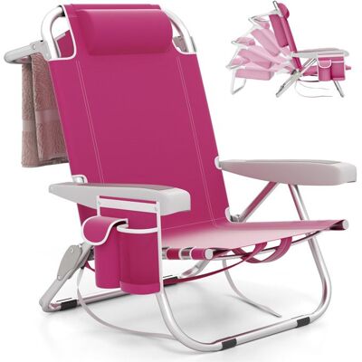 COSTWAY Chaise de Camping Pliable 5 Positions Réglables Appui-Tête Poches Latérales Porte-Serviettes Chaise de Plage Rose Rose - Publicité COSTWAY Chaise de Camping Pliable 5 Positions Réglables Appui-Tête Poches Latérales Porte-Serviettes Chaise de Plage Rose Rose - Publicité