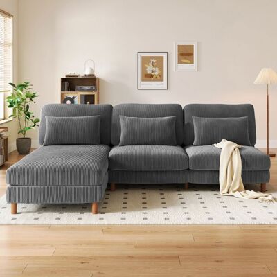 Canapé dangle Convertible 3 Places en Velours Côtelé - Canapé Scandinave en Forme de L pour Salon Bureau - 256x94x60cm - Gris Gris - Publicité Canapé dangle Convertible 3 Places en Velours Côtelé - Canapé Scandinave en Forme de L pour Salon Bureau - 256x94x60cm - Gris Gris - Publicité