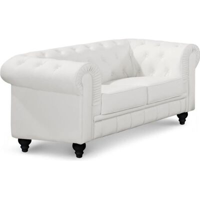 Canapé 2 places - MENZZO - Chesterfield - Cuir blanc - Style classique - Confort moelleux Blanc - Publicité Canapé 2 places - MENZZO - Chesterfield - Cuir blanc - Style classique - Confort moelleux Blanc - Publicité