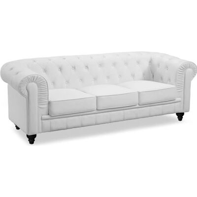 Canapé 3 places - MENZZO - Chesterfield - Cuir blanc - Style classique - Confort moelleux Blanc - Publicité Canapé 3 places - MENZZO - Chesterfield - Cuir blanc - Style classique - Confort moelleux Blanc - Publicité