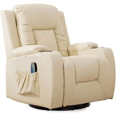 COMHOMA Fauteuil Relax avec Dossier et Repose-Pieds Réglables avec Porte-Gobelets et Poches Latérales Cuir PU Beige Blanc - Publicité COMHOMA Fauteuil Relax avec Dossier et Repose-Pieds Réglables avec Porte-Gobelets et Poches Latérales Cuir PU Beige Blanc - Publicité