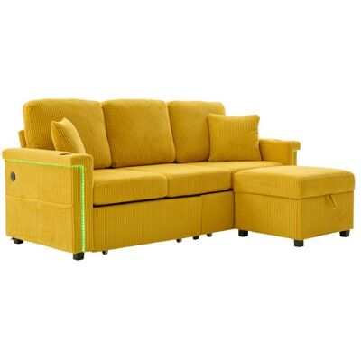 HAVRYA Canapé Dangle 3 Places - Couchage - Rangement - LED - Porte-gobelet - Velours - Jaune Moutarde - Publicité HAVRYA Canapé Dangle 3 Places - Couchage - Rangement - LED - Porte-gobelet - Velours - Jaune Moutarde - Publicité