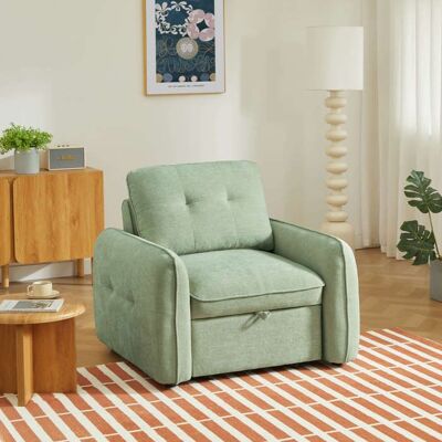 BAÏTA Fauteuil convertible IMPA 1 place tissu chenille vert Vert - Publicité BAÏTA Fauteuil convertible IMPA 1 place tissu chenille vert Vert - Publicité