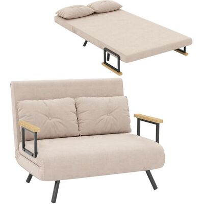 Canapé convertible HOMCOM 2 places avec dossier réglable à 5 niveaux et 2 coussins rembourrés revêtement effet velours beige Beige - Publicité Canapé convertible HOMCOM 2 places avec dossier réglable à 5 niveaux et 2 coussins rembourrés revêtement effet velours beige Beige - Publicité