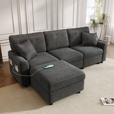 LEYTN Canapé dangle 3 places en L Canapé modulable Canapé réversible moderne avec repose-pieds 2 coussins ports USB - noir Noir - Publicité LEYTN Canapé dangle 3 places en L Canapé modulable Canapé réversible moderne avec repose-pieds 2 coussins ports USB - noir Noir - Publicité