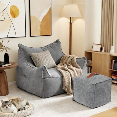 PULUOMIS Pouf Salon Fauteuil en Velours avec Repose Pieds - 100 x 95 cm - Canapé Poire Chaise longue - Chambre Gris Gris - Publicité PULUOMIS Pouf Salon Fauteuil en Velours avec Repose Pieds - 100 x 95 cm - Canapé Poire Chaise longue - Chambre Gris Gris - Publicité