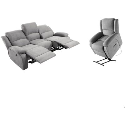 Ensemble canapé relax électrique LEO 3 places + fauteuil releveur en microfibre grise - LOUNGITUDE Gris - Publicité Ensemble canapé relax électrique LEO 3 places + fauteuil releveur en microfibre grise - LOUNGITUDE Gris - Publicité
