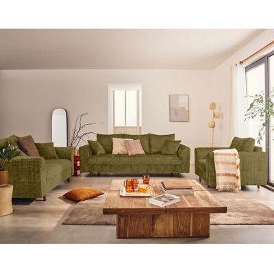 BEST MOBILIER Rune - canapé droit 3 places en velours texturé - Vert Olive Vert - Publicité BEST MOBILIER Rune - canapé droit 3 places en velours texturé - Vert Olive Vert - Publicité