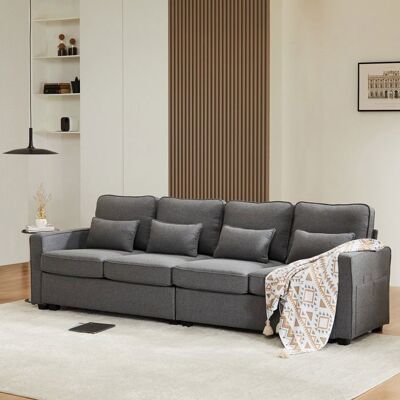 LEYTN Canapé droit 4 places en Tissu de Linavec Poches accoudoirs et 4 Coussins canapé de Style Simple 264x83x87cm Gris foncé Gris - Publicité LEYTN Canapé droit 4 places en Tissu de Linavec Poches accoudoirs et 4 Coussins canapé de Style Simple 264x83x87cm Gris foncé Gris - Publicité