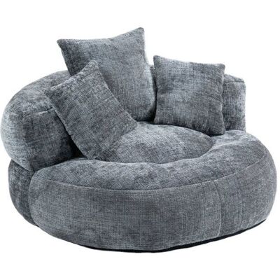 Pouf - LANGTU - Dossier haut 3 coussins - Chenille grise - Rond 108x108x52 cm - Mousse moelleuse Gris - Publicité Pouf - LANGTU - Dossier haut 3 coussins - Chenille grise - Rond 108x108x52 cm - Mousse moelleuse Gris - Publicité