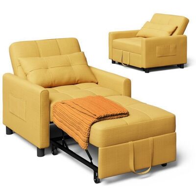 Fauteuil Convertible - Bealife - Fauteuil-lit - Canapé 1 Place - Lin Jaune Solaire - Chaise Longue - Coussin - Réglable - Rangement Jaune - Publicité Fauteuil Convertible - Bealife - Fauteuil-lit - Canapé 1 Place - Lin Jaune Solaire - Chaise Longue - Coussin - Réglable - Rangement Jaune - Publicité