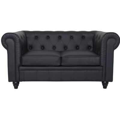 Canapé Chesterfield 2 places - MENZZO - Noir - Fixe - 80 cm - Cuir - Classique - Intemporel Noir - Publicité Canapé Chesterfield 2 places - MENZZO - Noir - Fixe - 80 cm - Cuir - Classique - Intemporel Noir - Publicité