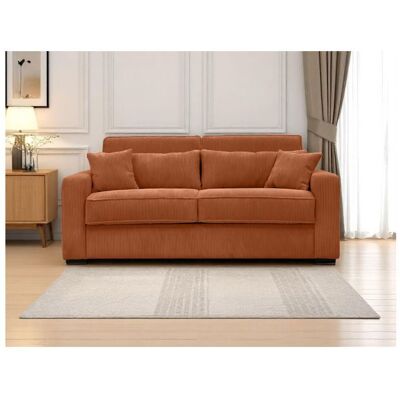LOUNGITUDE Canapé convertible express 3 places ESIO couchage quotidien 140x190cm en velours côtelé - Terracotta Orange - Publicité LOUNGITUDE Canapé convertible express 3 places ESIO couchage quotidien 140x190cm en velours côtelé - Terracotta Orange - Publicité