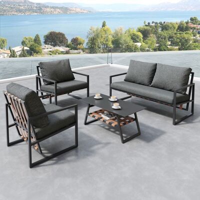 NUVLAGU Set Jardin 4 Pers – Noir – PVC Rétro – Canapé + Table – Housses Lavables - Publicité NUVLAGU Set Jardin 4 Pers – Noir – PVC Rétro – Canapé + Table – Housses Lavables - Publicité