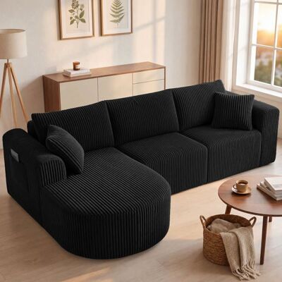 COMHOMA Canapé dangle modulable 263 cm velours côtelé convertible en lit méridienne coussins poches sans montage - Noir Gauche Noir - Publicité COMHOMA Canapé dangle modulable 263 cm velours côtelé convertible en lit méridienne coussins poches sans montage - Noir Gauche Noir - Publicité