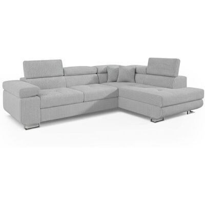 MENZZO Canapé dangle convertible Antoni avec têtières relevables angle à droite Velours côtelé Gris -L255 x P188 x H855 cm Gris - Publicité MENZZO Canapé dangle convertible Antoni avec têtières relevables angle à droite Velours côtelé Gris -L255 x P188 x H855 cm Gris - Publicité