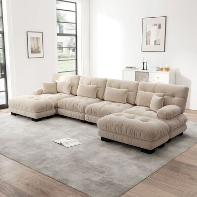 BLACKCOLOR Canapé 4 places dangle Canape Modulable Ensemble en U + 2 pouf amovible chenille - Café léger - Publicité BLACKCOLOR Canapé 4 places dangle Canape Modulable Ensemble en U + 2 pouf amovible chenille - Café léger - Publicité