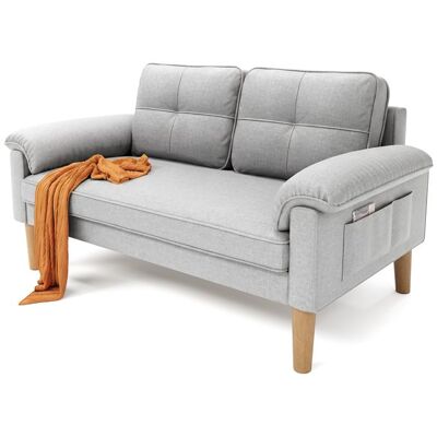 Canapé 2 Places - Bealife Canapé Scandinave - 2 Coussins - 2 Accoudoirs - Tissu - Bois - Salon - Chambre - 144 x 77 x 77 cm - Gris Gris - Publicité Canapé 2 Places - Bealife Canapé Scandinave - 2 Coussins - 2 Accoudoirs - Tissu - Bois - Salon - Chambre - 144 x 77 x 77 cm - Gris Gris - Publicité