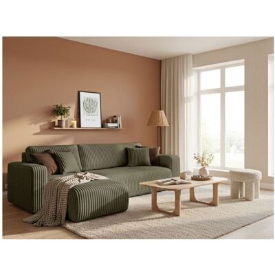 LOUNGITUDE Canapé dangle conv et réversible 4p ALYA velours cotelé épais Vert kaki Vert - Publicité LOUNGITUDE Canapé dangle conv et réversible 4p ALYA velours cotelé épais Vert kaki Vert - Publicité