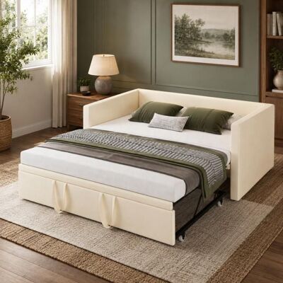 FOERPL canapé-lit 90/180x200cmcanapé lit 2 places convertiblevelours beigestructure bois robuste fscgain de placedesign moderne Beige - Publicité FOERPL canapé-lit 90/180x200cmcanapé lit 2 places convertiblevelours beigestructure bois robuste fscgain de placedesign moderne Beige - Publicité