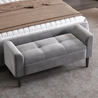 MERAX Banc de Lit Tapissé Velours Gris avec Accoudoirs – Banquette Capitonnée Polyvalente pour Chambre ou Entrée Gris - Publicité MERAX Banc de Lit Tapissé Velours Gris avec Accoudoirs – Banquette Capitonnée Polyvalente pour Chambre ou Entrée Gris - Publicité