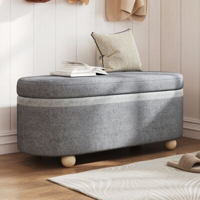 Banc de rangement moderne – Long banc en tissu avec coussin pieds en bois pour entrée salon ou chambre – MERAX Gris - Publicité Banc de rangement moderne – Long banc en tissu avec coussin pieds en bois pour entrée salon ou chambre – MERAX Gris - Publicité