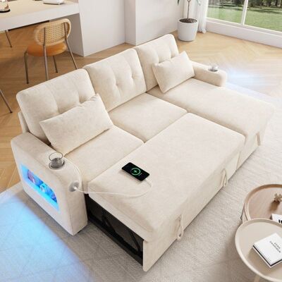 VEPSSDER Canapé dangle convertible 3 places canapé-lit gigogne espace de rangement ports USB/Type-Cporte-gobelets et LEDchenillebeige Beige - Publicité VEPSSDER Canapé dangle convertible 3 places canapé-lit gigogne espace de rangement ports USB/Type-Cporte-gobelets et LEDchenillebeige Beige - Publicité