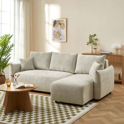 BAÏTA Canapé dangle convertible et réversible NEMEA 4 places tissu chenille beige Beige - Publicité BAÏTA Canapé dangle convertible et réversible NEMEA 4 places tissu chenille beige Beige - Publicité