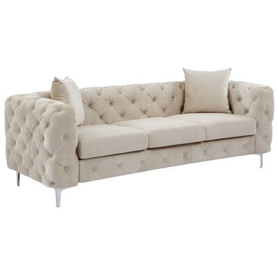 VENTE-UNIQUE Canapé 3 places chesterfield en velours beige EDWINA Beige - Publicité VENTE-UNIQUE Canapé 3 places chesterfield en velours beige EDWINA Beige - Publicité